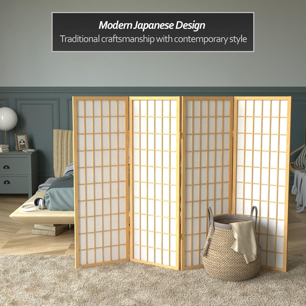 4 ft. Short Window Pane Shoji Screen - Natural - 4 Panels