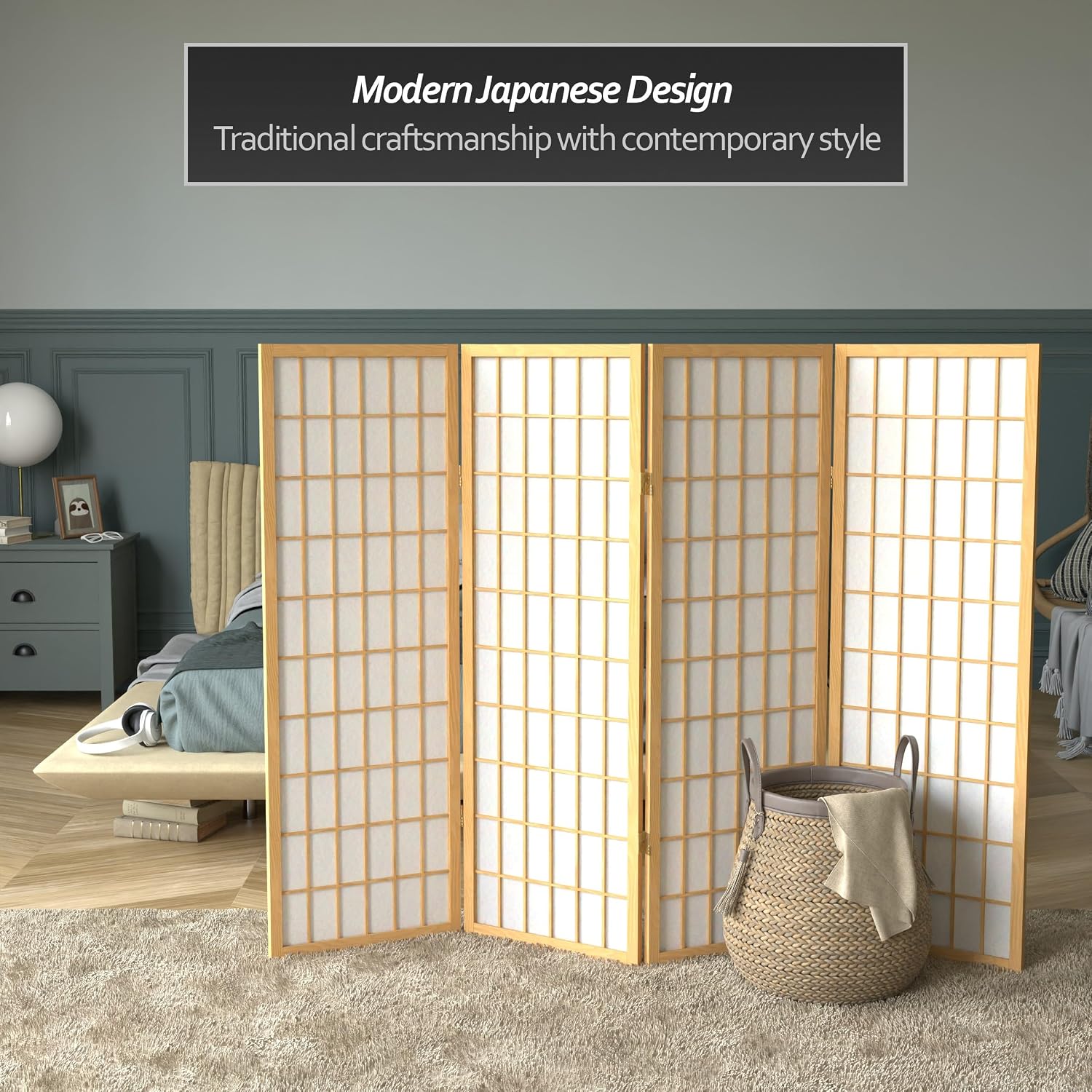 4 ft. Short Window Pane Shoji Screen - Natural - 4 Panels