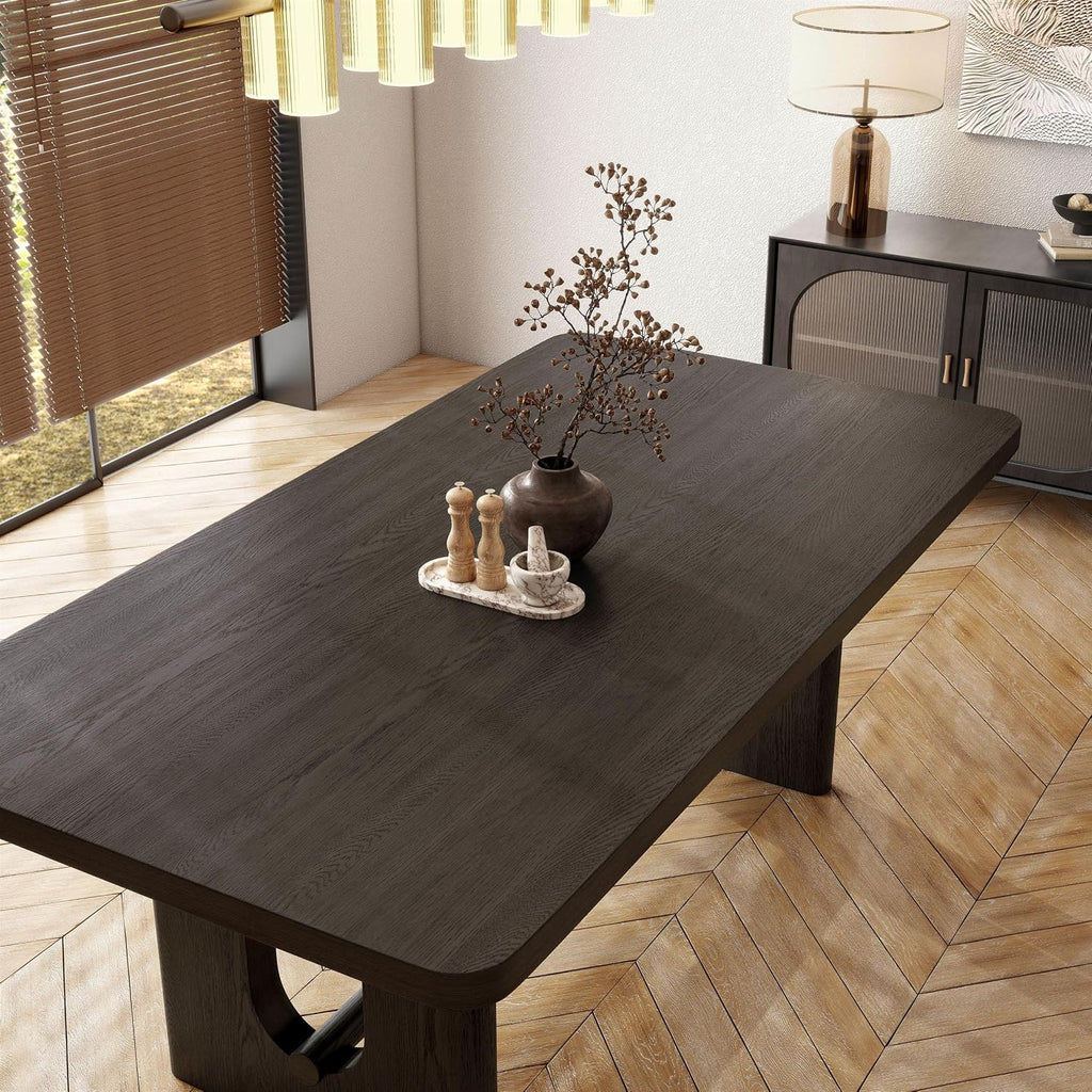 Furniture of America Selyra Modern Solid Wood 80-inch Dining Table with Trestle Base, Seats up to 6, Easy Assembly for Home, Kitchen, Living Room, Ash Grey