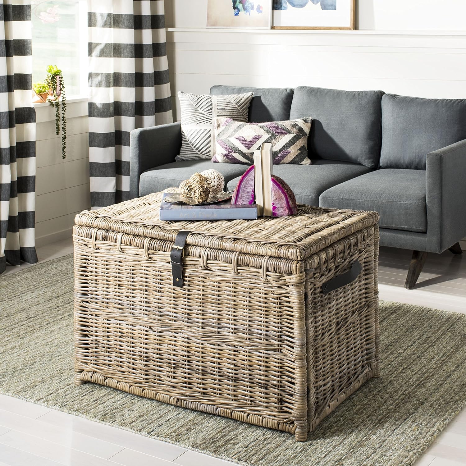 happimess HPM9004B Michael 35' Wicker Storage Trunk, Collapsible for flat storage, Rattan-Kubusoft Gray, Coastal for Office, Dorm Room-LivingRoom, Bedroom, Dining Room, Natural