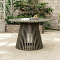 Christopher Knight Home Briar Farmhouse Acacia Wood Round Dining Table, Patio Dining Room Table with Unique Wooden Base for Backyard/Garden, Slatted Design Outdoor Dining Table, Light Teak