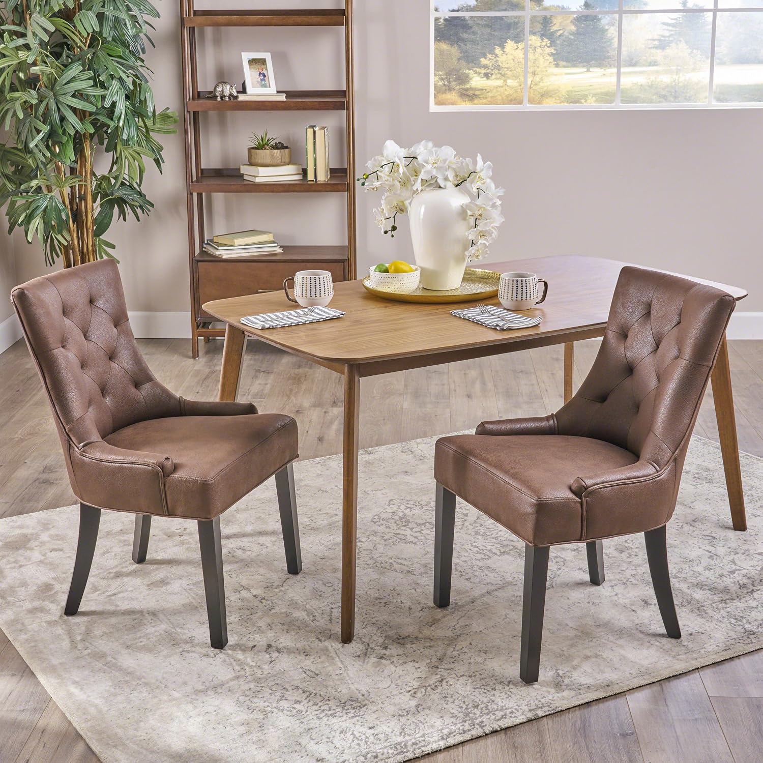 Christopher Knight Home Sarah Traditional Microfiber Dining Chairs (Set of 2), Dark Brown