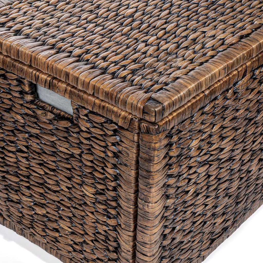 happimess HPM9005B Anada 30' Handwoven Wicker Weave Storage Trunk, Brown Wash, Collapsible for flat storage, for Office, Dorm Room, Entryway, Bedroom, Dining Room