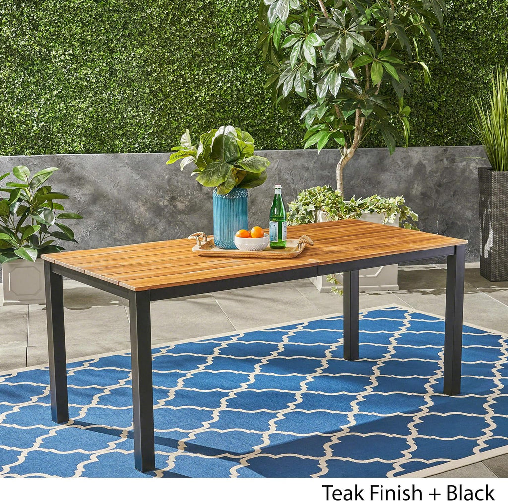 Christopher Knight Home Zak Outdoor 71' Acacia Wood Dining Table, Teak Finish, Black