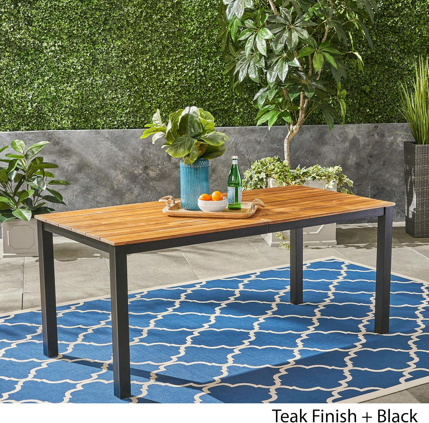 Christopher Knight Home Zak Outdoor 71' Acacia Wood Dining Table, Teak Finish, Black
