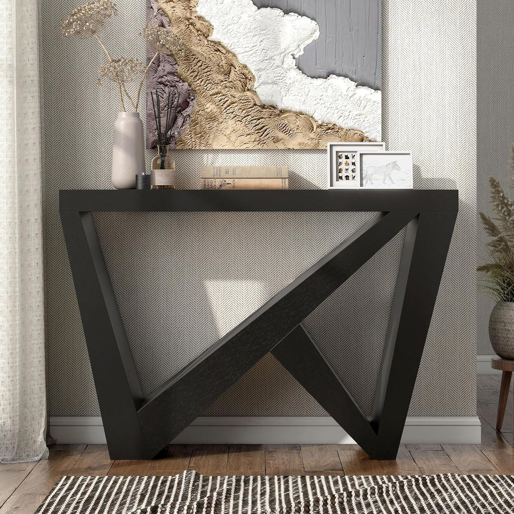 Homes: Inside + Out Naomi Modern Decorative Accent Console Table with W-Shaped Legs, Wood Entryway Furniture for Living Room, Hallway, Entrance, Small Spaces, Black