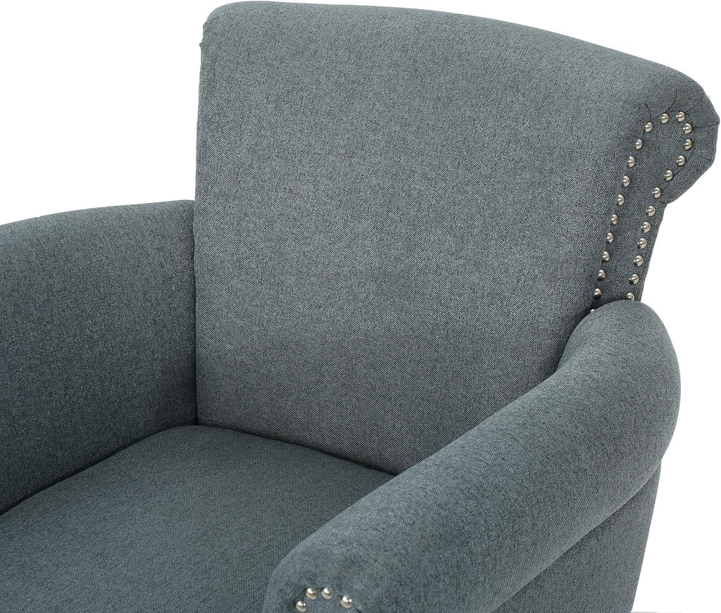 Christopher Knight Home Brice Vintage Scroll Arm Studded Fabric Club Chair, Steel Blue / Dark Brown