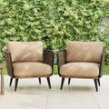 Christopher Knight Home Xayah Patio Wicker Accent Chair Set of 2, Outdoor Lounge Chair with Water-Resistant Cushion, Woven Faux Rattan Backrest & Armrest, Sturdy Metal Frame Armchair, Brown + Khaki