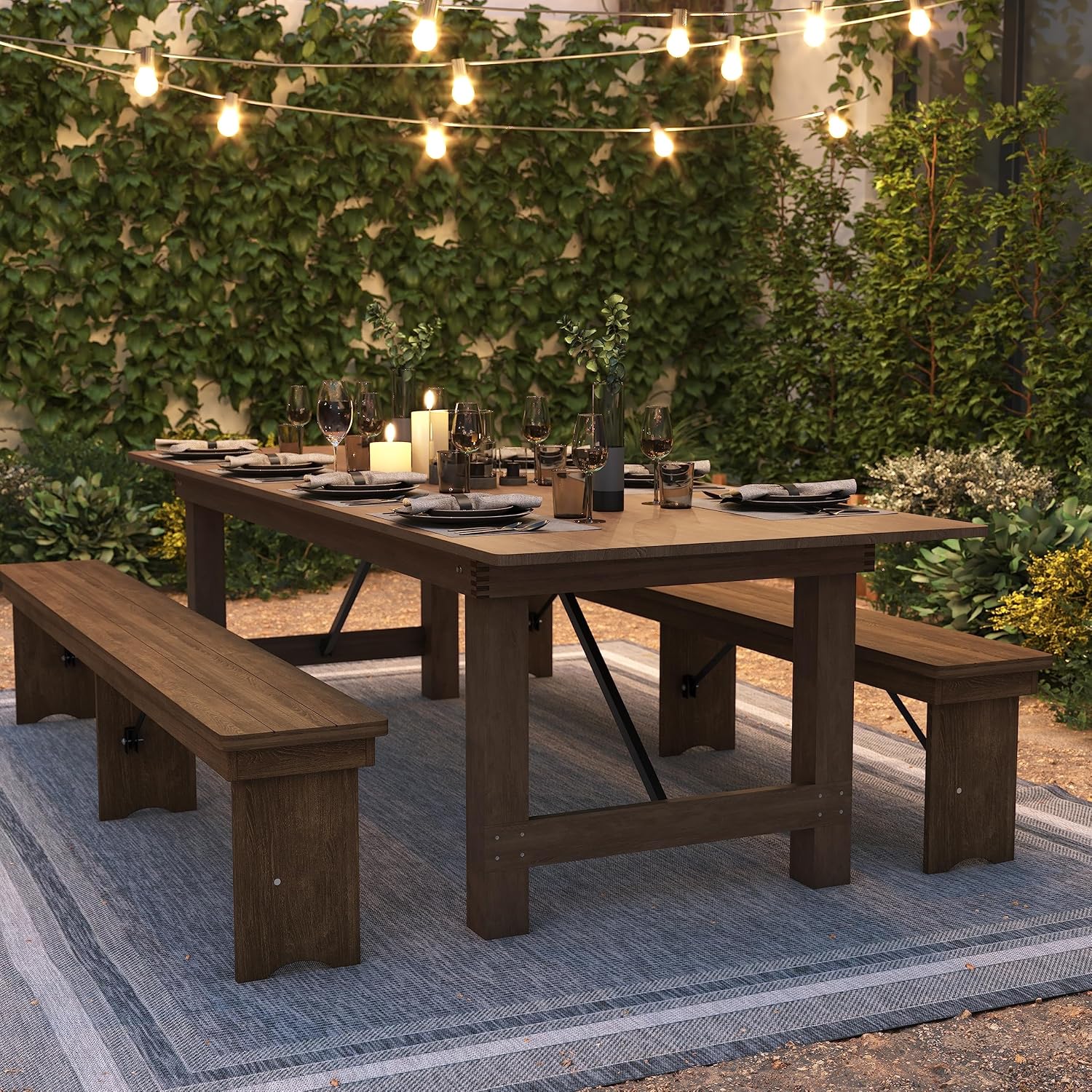 Flash Furniture Hercules Series 9' x 40' Rustic Solid Pine Folding Dining Table, Rectangular Antique Farmhouse Dining and Event Extension Table