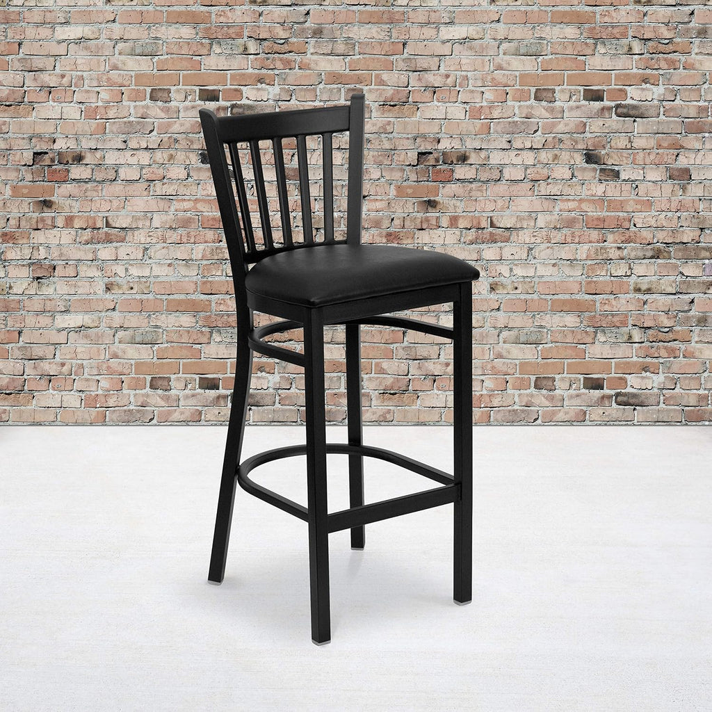 Flash Furniture 2 Pack HERCULES Series Black Vertical Back Metal Restaurant Barstool - Black Vinyl Seat