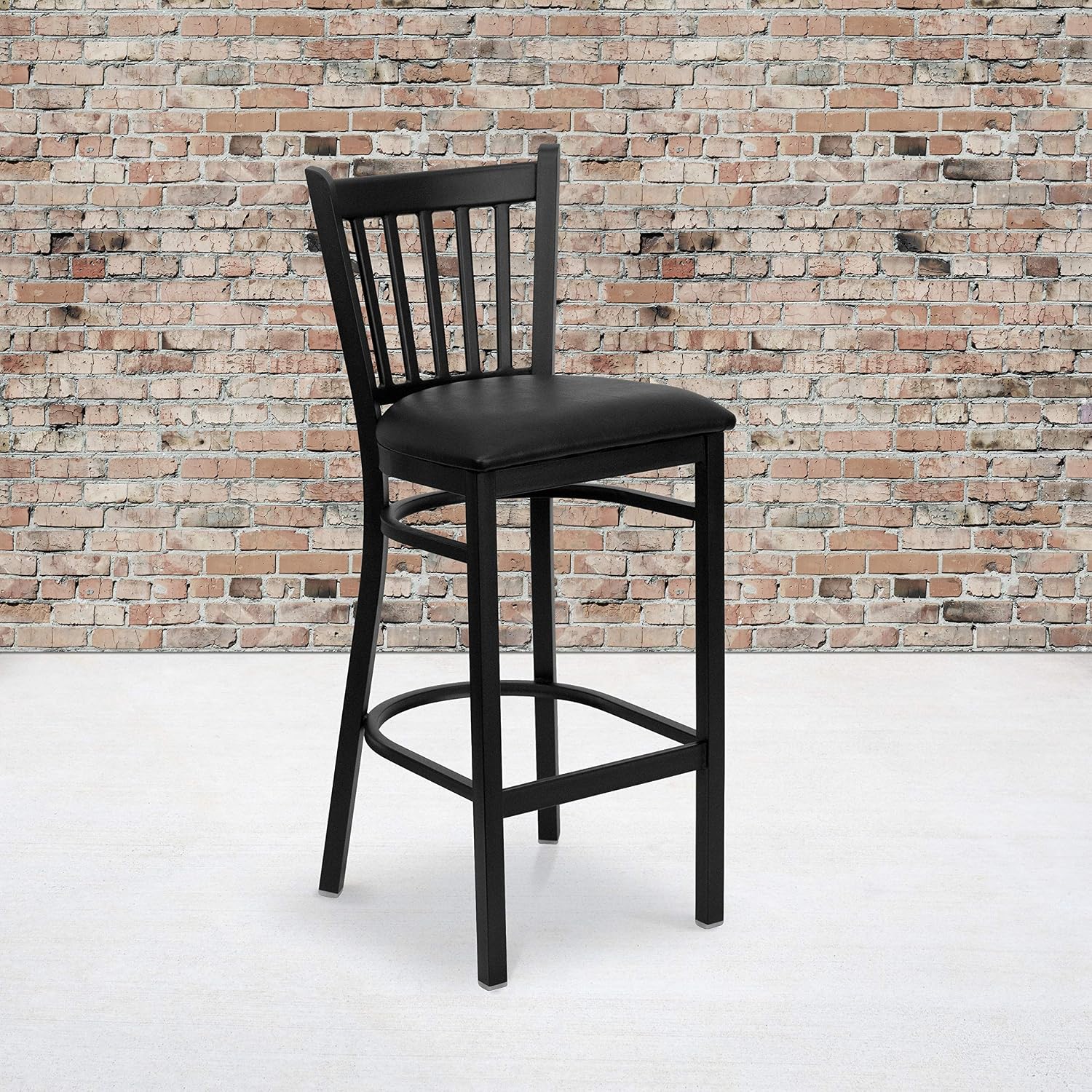 Flash Furniture 2 Pack HERCULES Series Black Vertical Back Metal Restaurant Barstool - Black Vinyl Seat