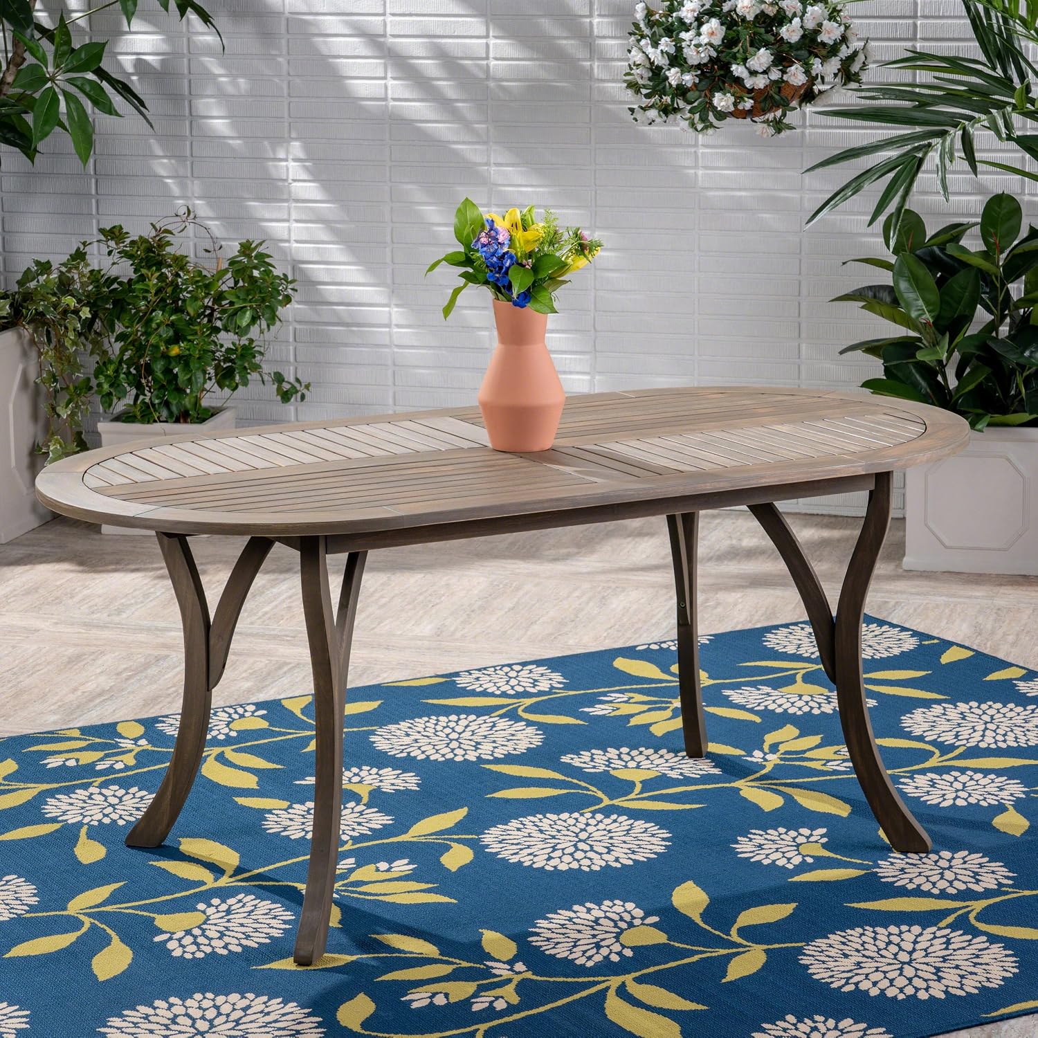 Christopher Knight Home Great Deal Furniture Christopher Knight Home Baia Outdoor Acacia Wood 70' Oval Dining Table, Gray Finish