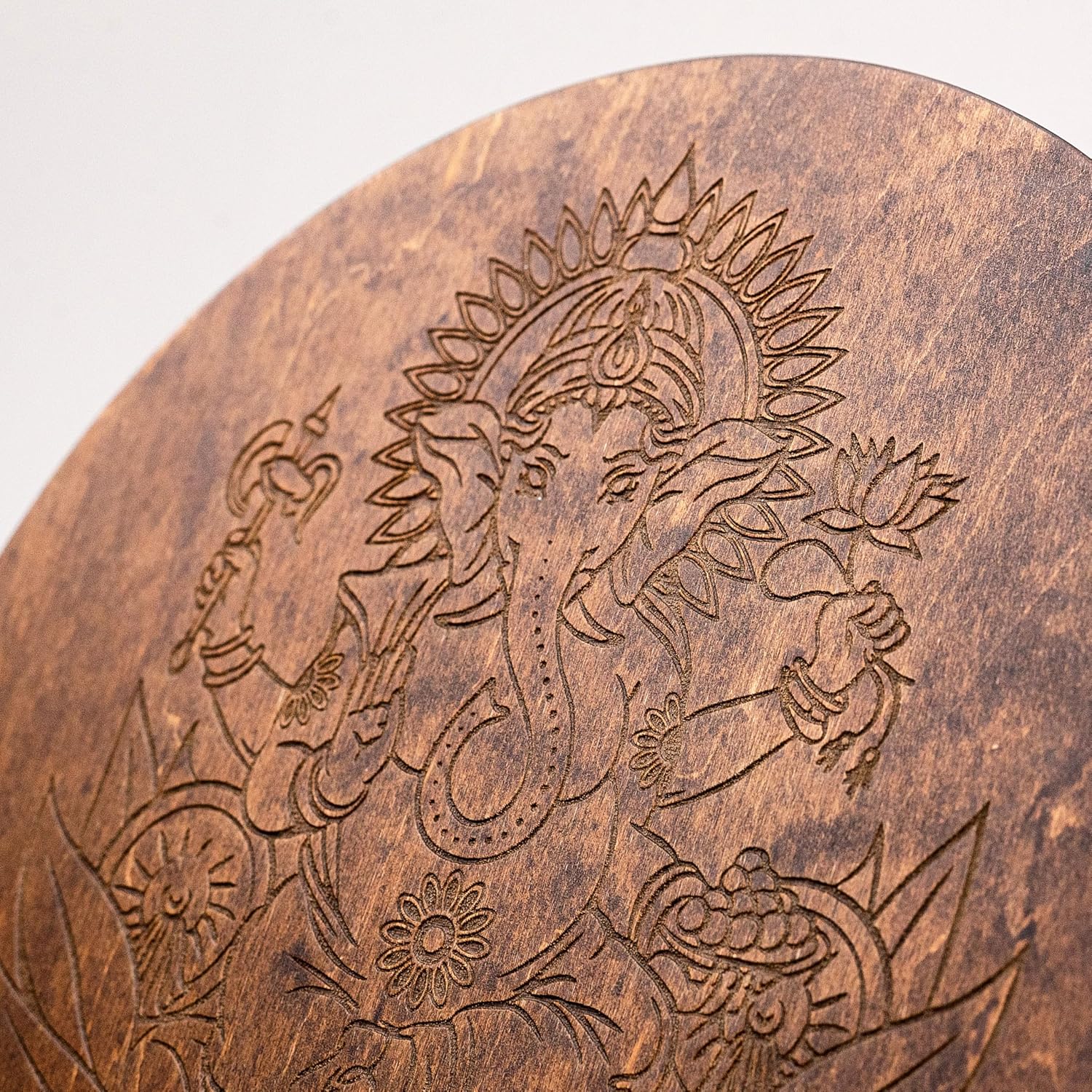 Rain-Fall Disc, 8.6 Inch (22 cm) Wooden Ocean Drum, Gentle Rain Sound for Sound Bath, Meditation & Sound Healing, AUM & Ganesha Design