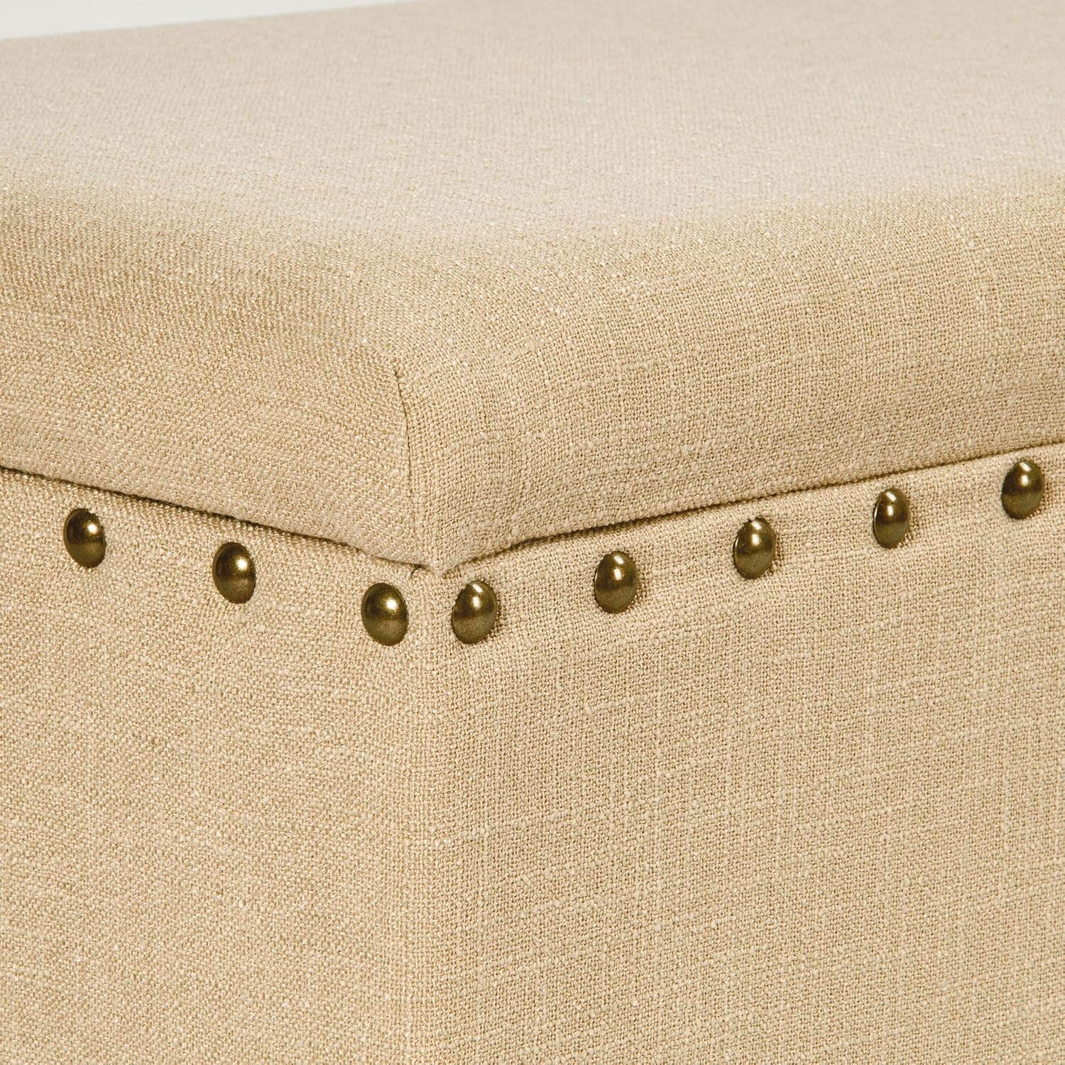 Homepop Home Decor | Upholstered Bench with Nailhead Trim | Large Ottoman with Storage for Living Room & Bedroom | Decorative Home Furniture, Tan Linen
