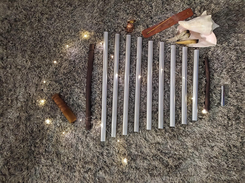 Meditation Chimes 'Silver Moon' Rawa | Sound Healing Instrument | Spiritual Gift | 9 note Handheld Tubular Flow Chimes | Diatonic Xylophone D Minor