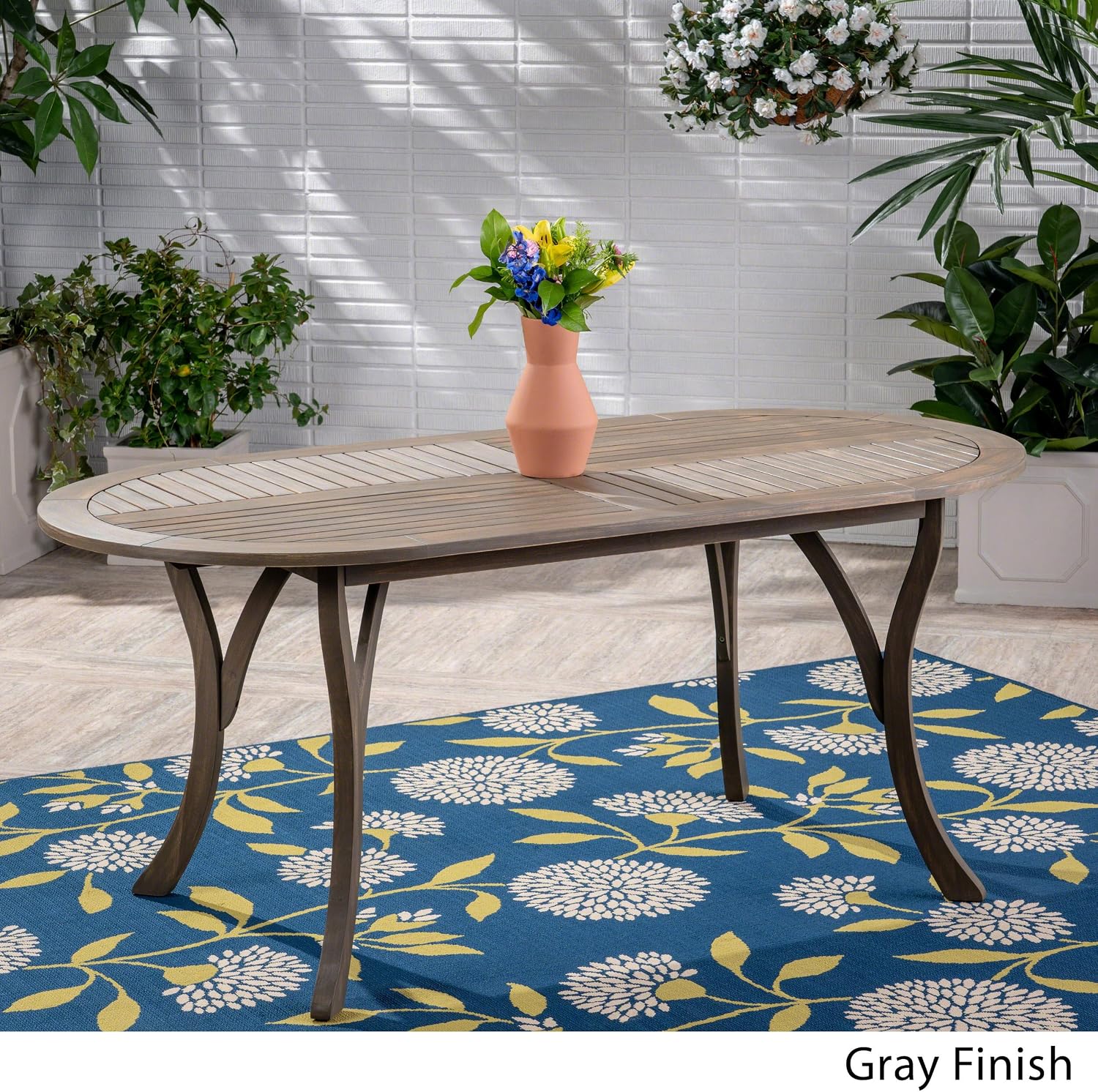 Christopher Knight Home Great Deal Furniture Christopher Knight Home Baia Outdoor Acacia Wood 70' Oval Dining Table, Gray Finish