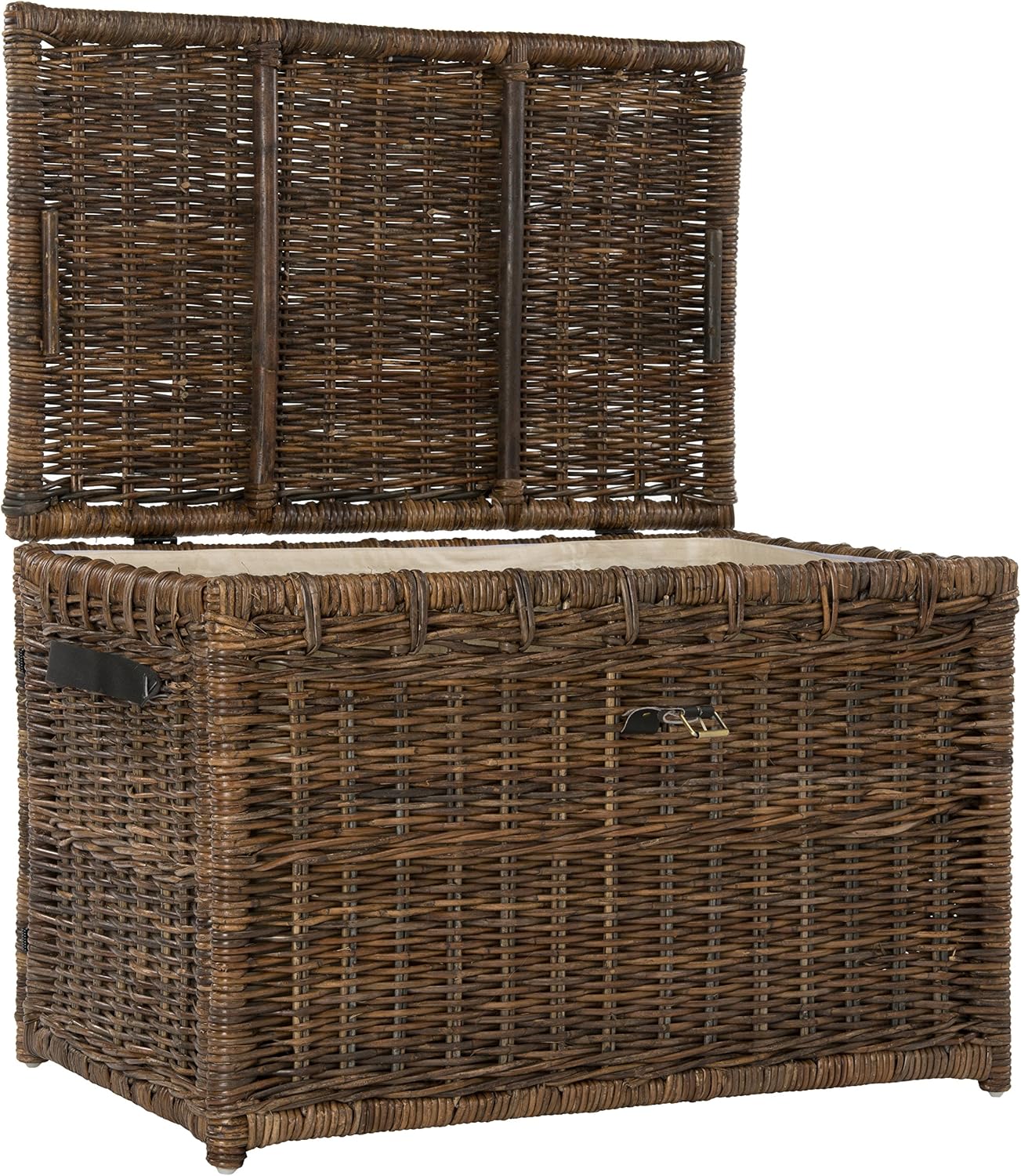 happimess HPM9004A Michael Wicker Storage Trunk Collapsible for flat storage, Rattan-Sarang Buaya, Coastal for Office, Dorm Room, Bedroom, Dining Room, 35', Brown