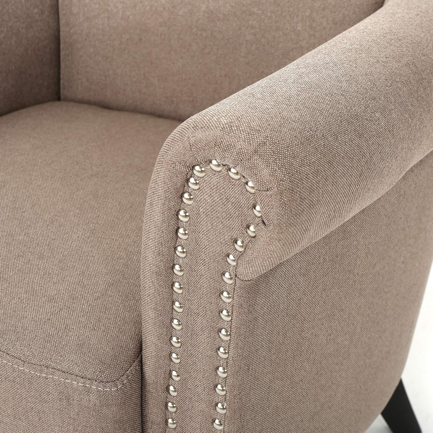 Christopher Knight Home Brice Vintage Scroll Arm Studded Fabric Club Chair, Light Coffee / Dark Brown, 31D x 29.5W x 31.5H in