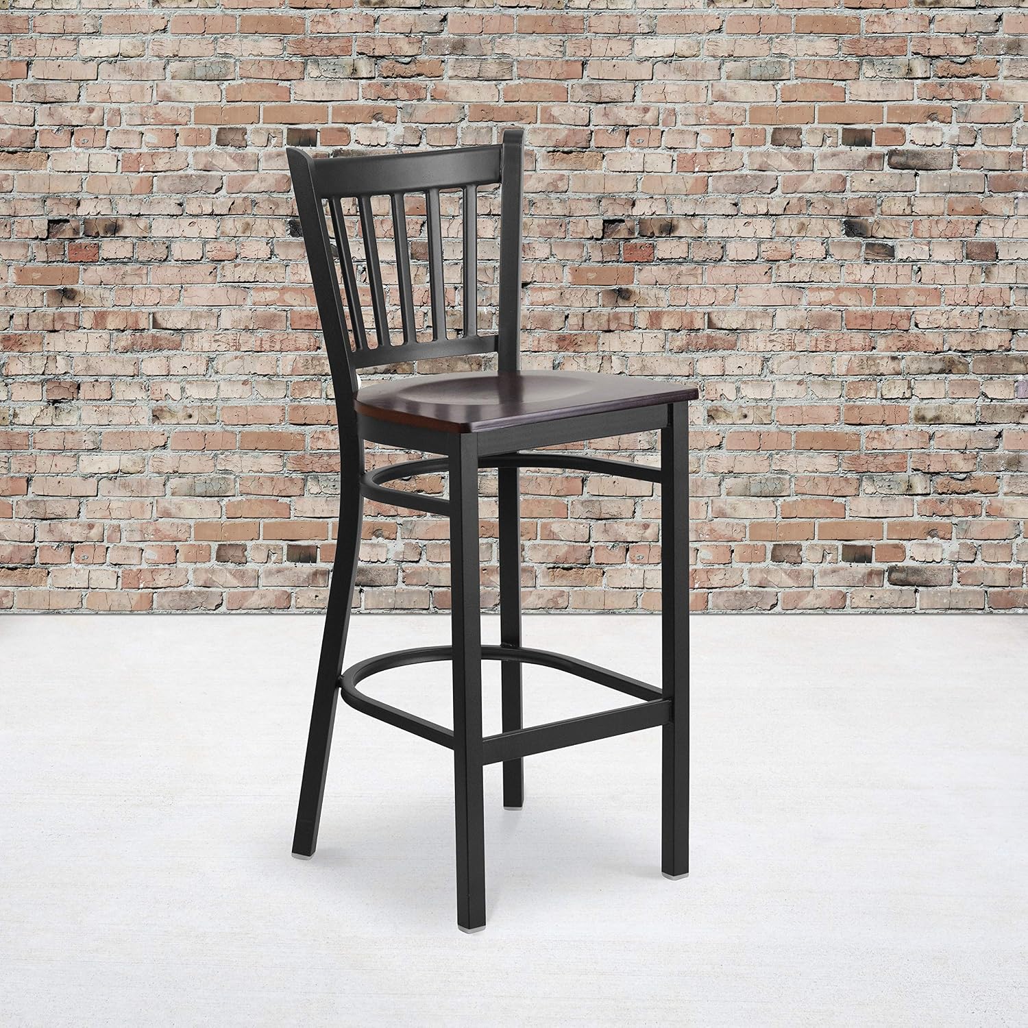Flash Furniture HERCULES Series Black Vertical Back Metal Restaurant Barstool - Walnut Wood Seat (Pack of 2)