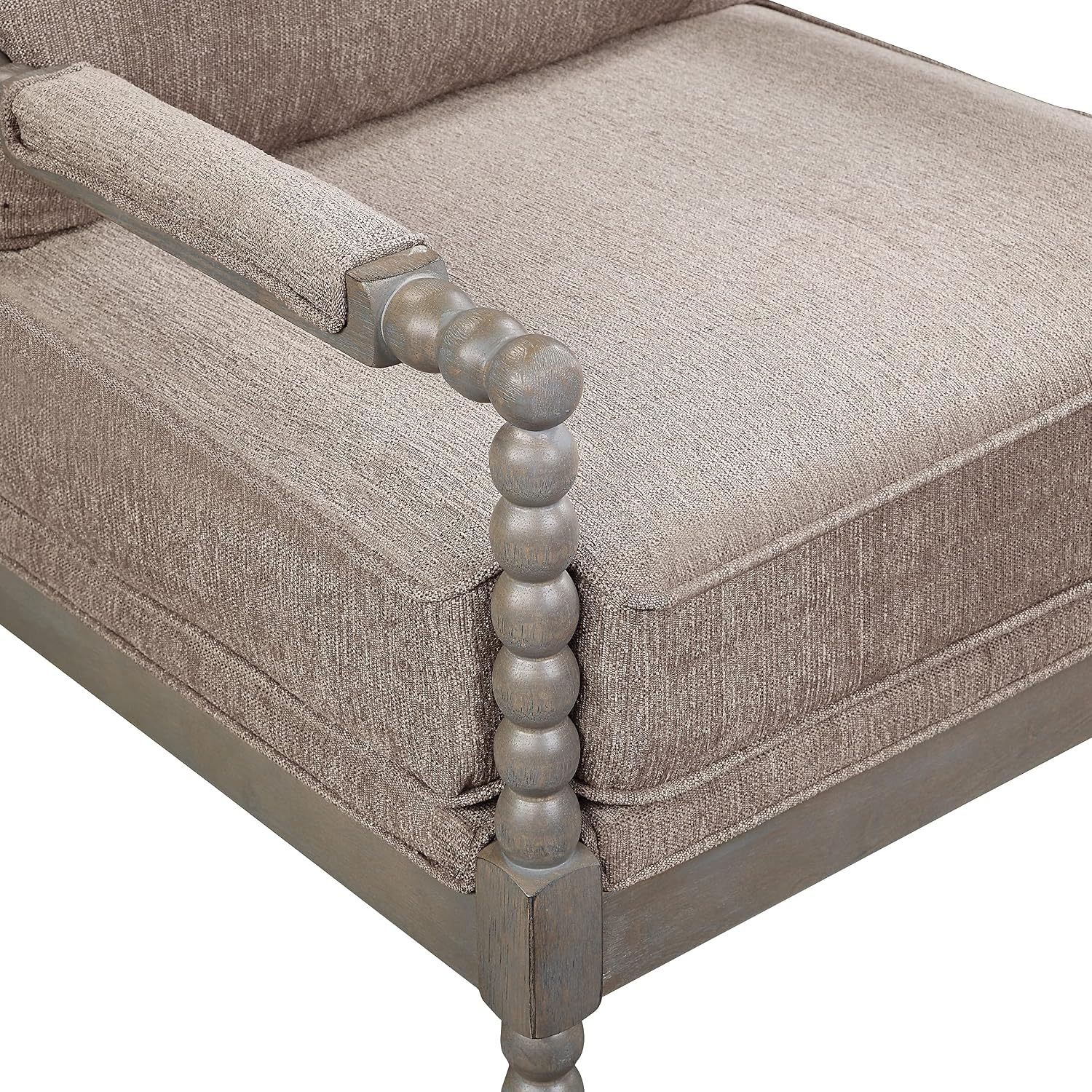OSP Home Furnishings Abbott Spindle Accent Chair with Padded Spring Seat and Brushed Grey Base, Dolphin Beige Fabric