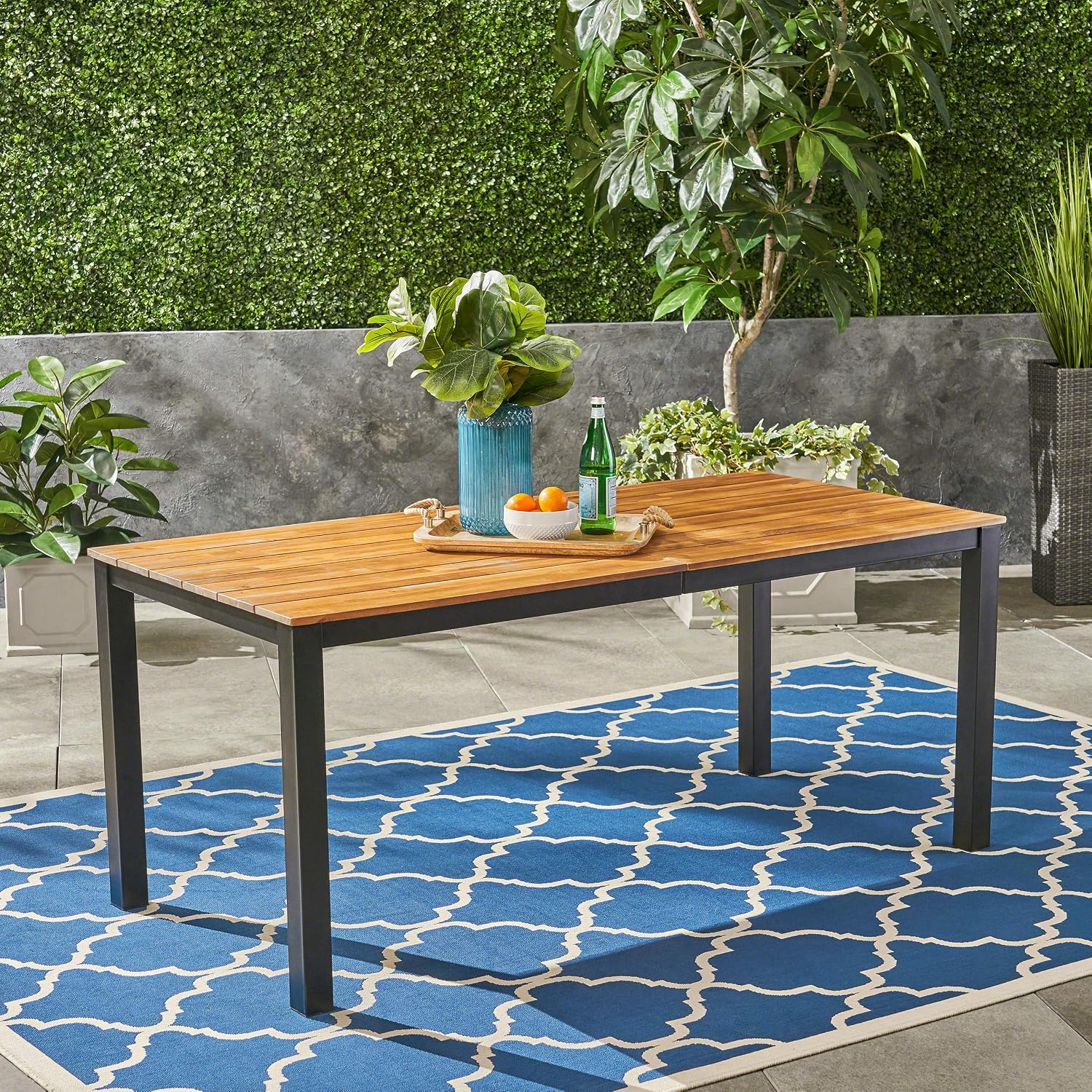 Christopher Knight Home Zak Outdoor 71' Acacia Wood Dining Table, Teak Finish, Black