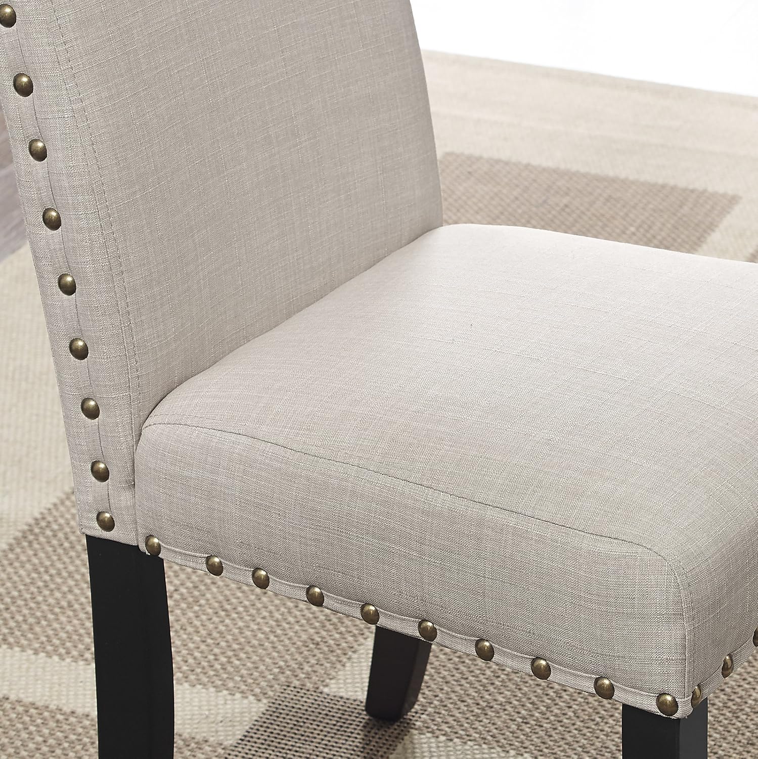 Roundhill Furniture Biony Fabric Dining Chairs with Nailhead Trim, Set of 2, Tan