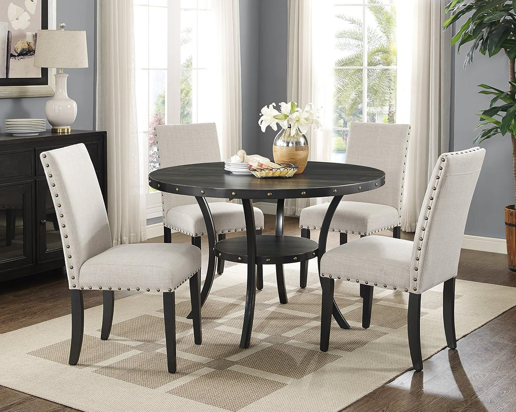 Roundhill Furniture Biony Fabric Dining Chairs with Nailhead Trim, Set of 2, Tan
