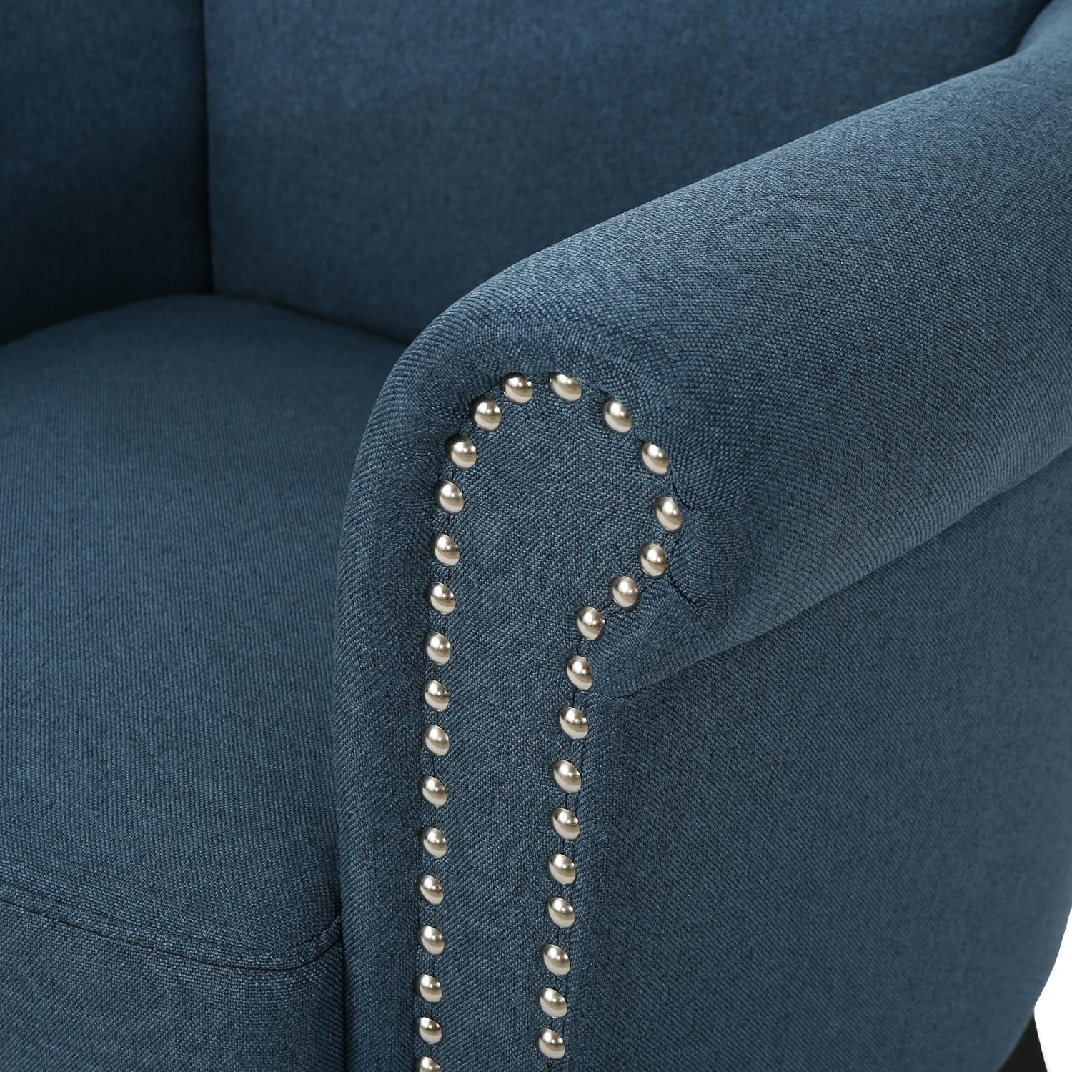 Christopher Knight Home Brice Vintage Scroll Arm Studded Fabric Club Chair, Navy Blue / Dark Brown 31D x 29.5W x 31.5H in
