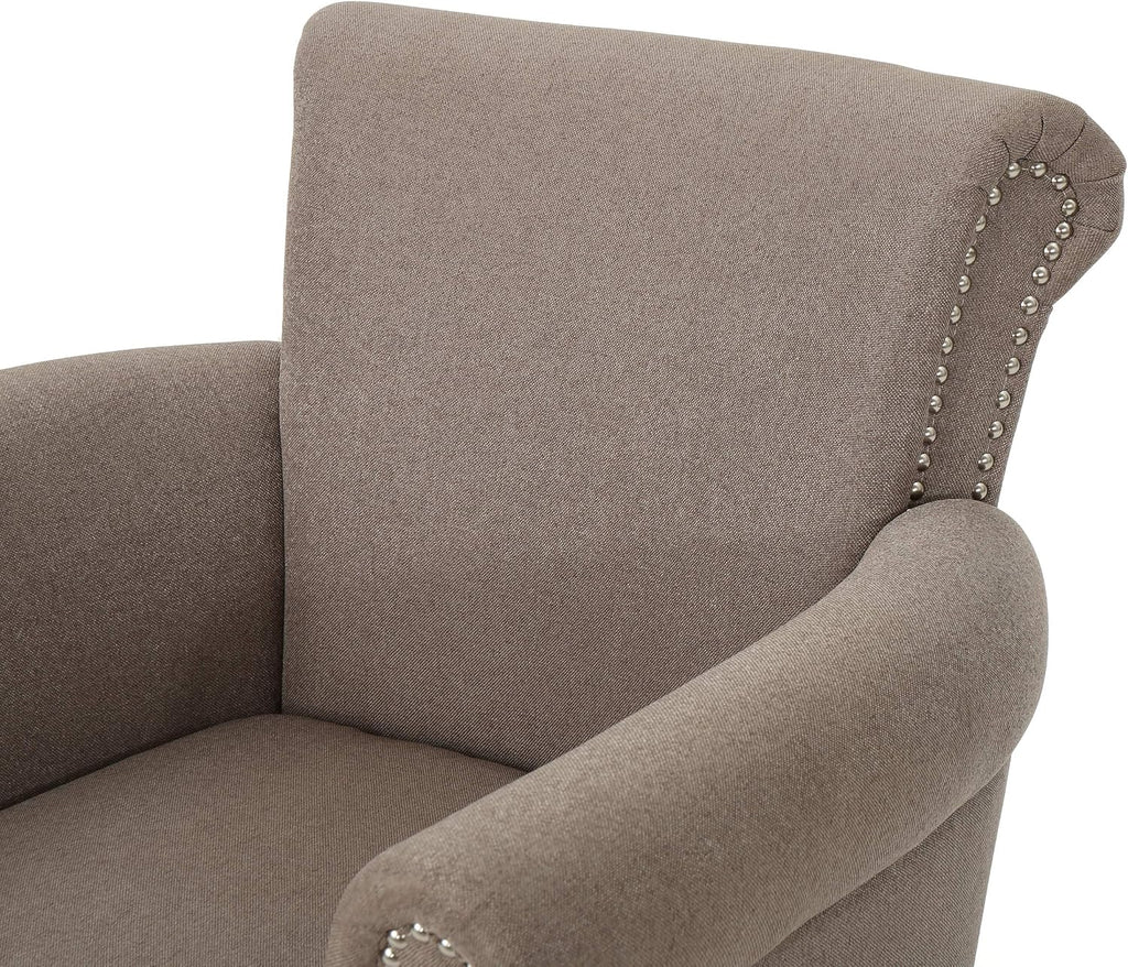 Christopher Knight Home Brice Vintage Scroll Arm Studded Fabric Club Chair, Light Coffee / Dark Brown, 31D x 29.5W x 31.5H in