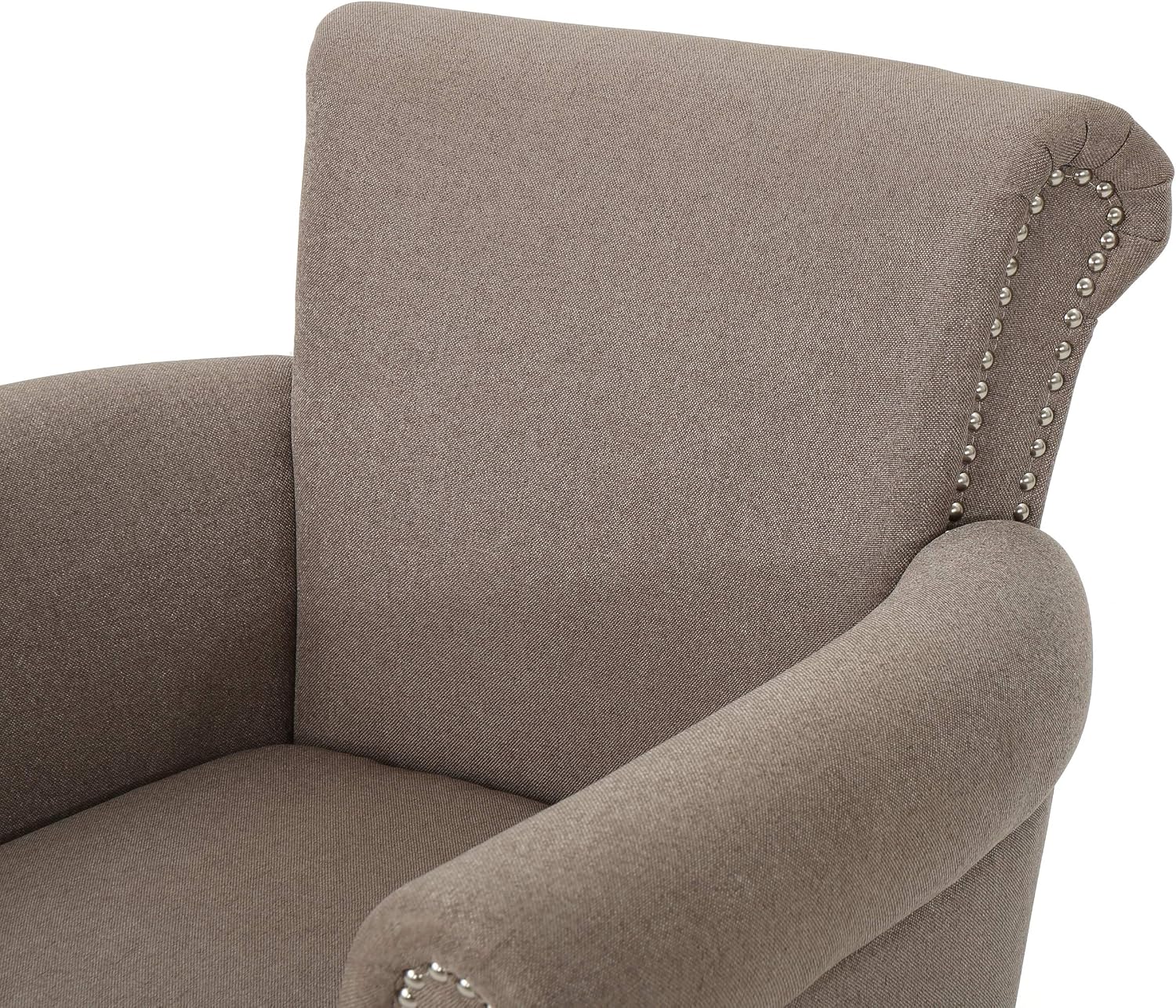 Christopher Knight Home Brice Vintage Scroll Arm Studded Fabric Club Chair, Light Coffee / Dark Brown, 31D x 29.5W x 31.5H in