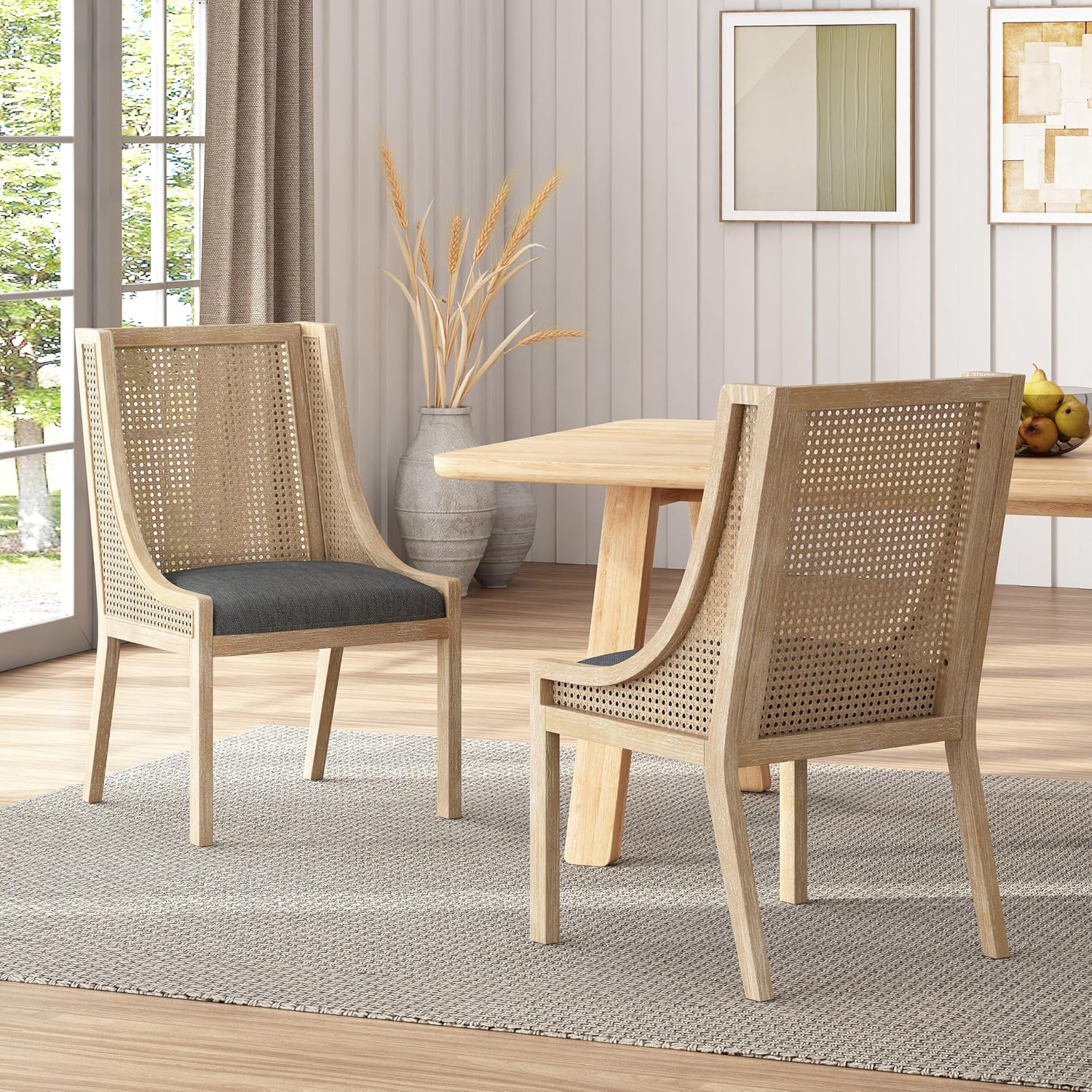 Maurers Upholstered Dining Chairs - Cane and Wood - Charcoal/Natural (Set of 2)