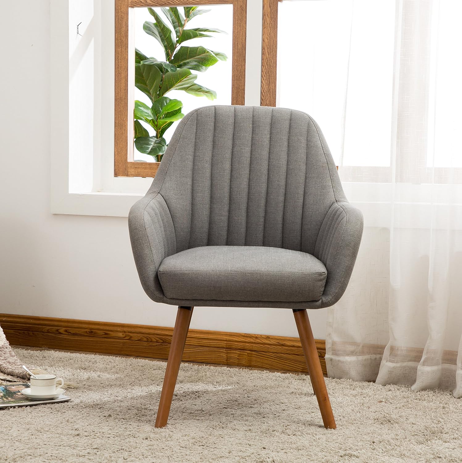 Roundhill Furniture Tuchico Contemporary Fabric Accent Chair,Arm Rest, Gray