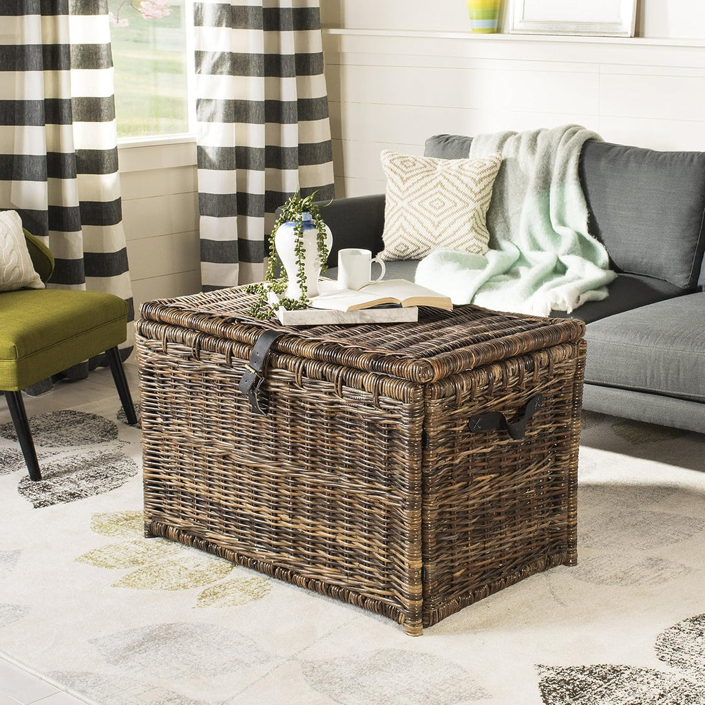 happimess HPM9004A Michael Wicker Storage Trunk Collapsible for flat storage, Rattan-Sarang Buaya, Coastal for Office, Dorm Room, Bedroom, Dining Room, 35', Brown