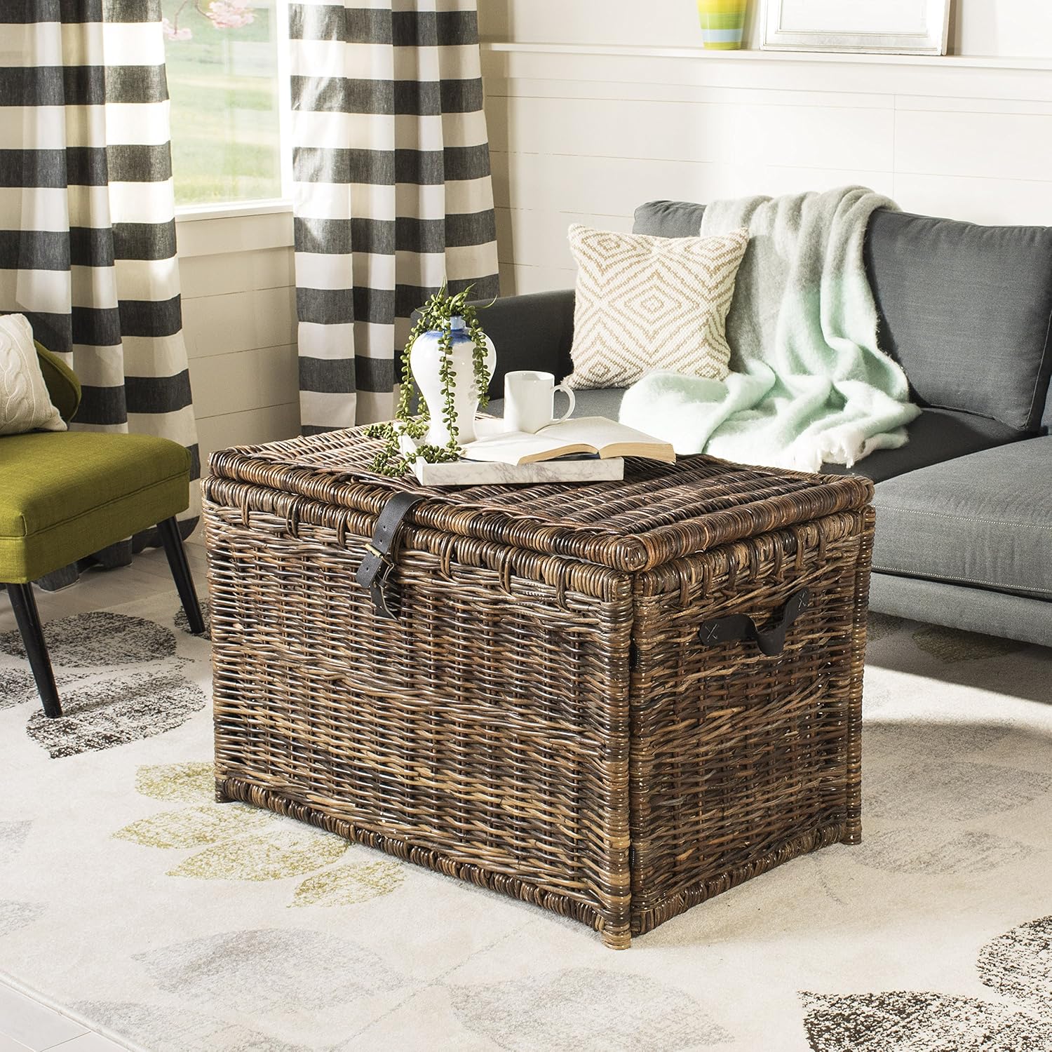 happimess HPM9004A Michael Wicker Storage Trunk Collapsible for flat storage, Rattan-Sarang Buaya, Coastal for Office, Dorm Room, Bedroom, Dining Room, 35', Brown