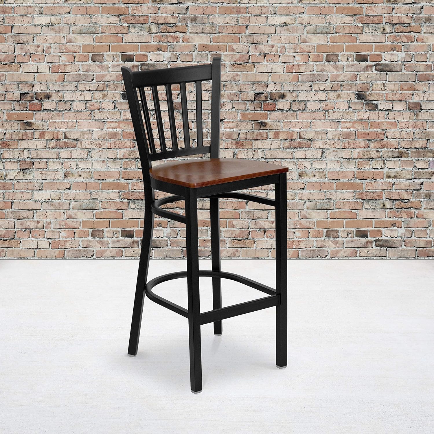 Flash Furniture 2 Pk. HERCULES Series Black Vertical Back Metal Restaurant Barstool - Cherry Wood Seat