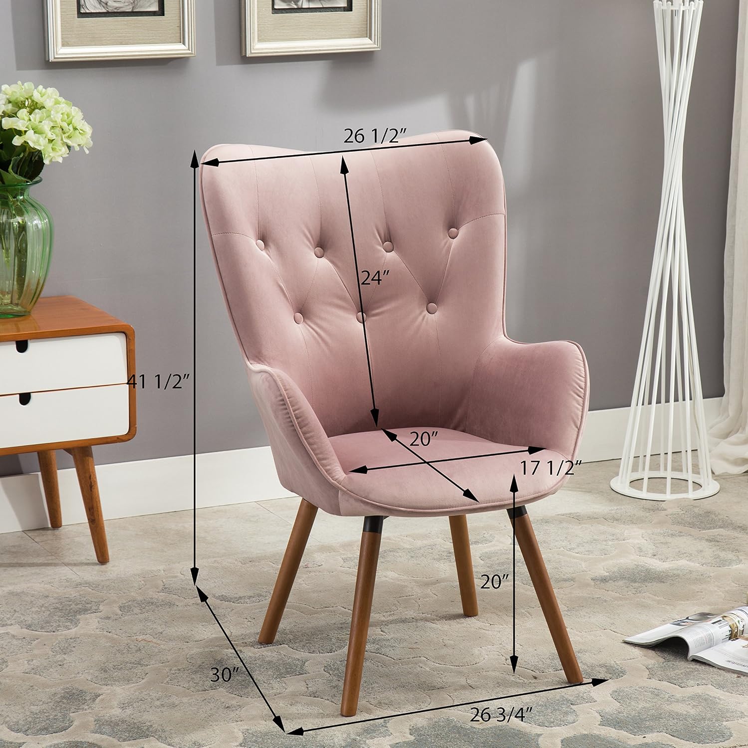 Roundhill Furniture Doarnin Contemporary Silky Velvet Tufted Button Back Accent Chair, Mauve