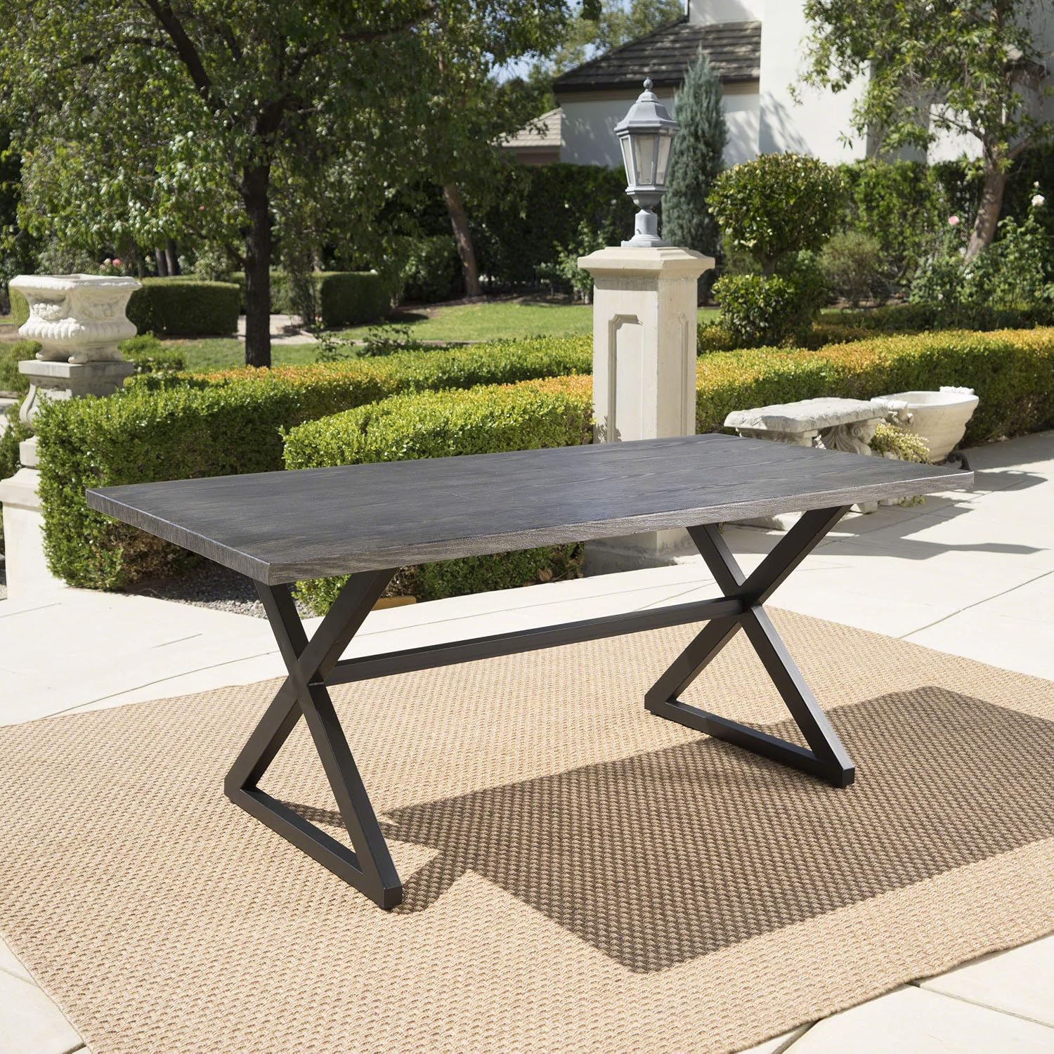 Christopher Knight Home Rolando Outdoor Aluminum Dining Table with Steel Frame, Grey / Black