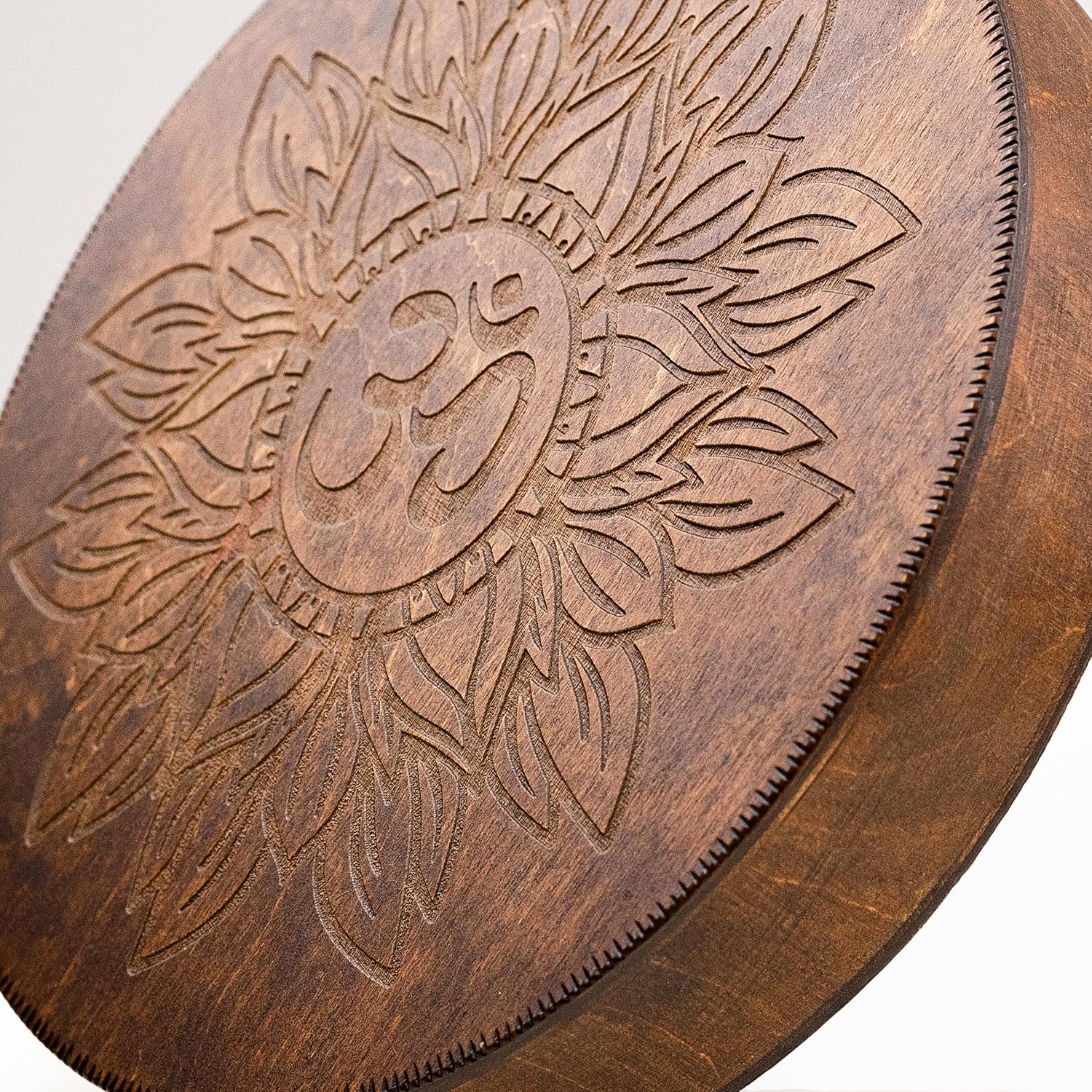 Rain-Fall Disc, 8.6 Inch (22 cm) Wooden Ocean Drum, Gentle Rain Sound for Sound Bath, Meditation & Sound Healing, Flower of Life & AUM Design