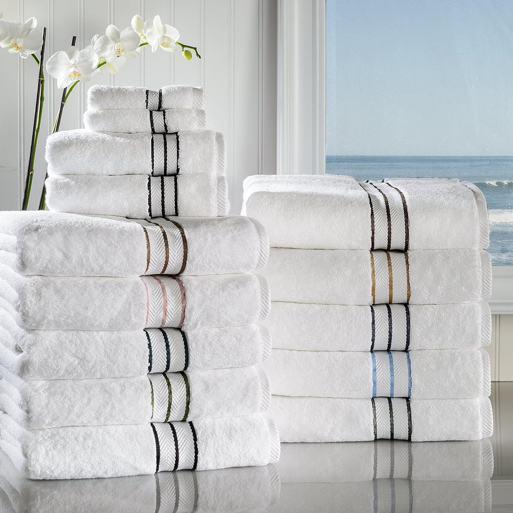 Superior Hotel Turkish Cotton 10 Piece Towel Set, Ultra Plush Spa Quality Heavyweight Essentials for Bathroom, Thick Absorbent and Soft, Dobby Border, Includes 2 Bath 4 Hand 4 Washcloths, Teal