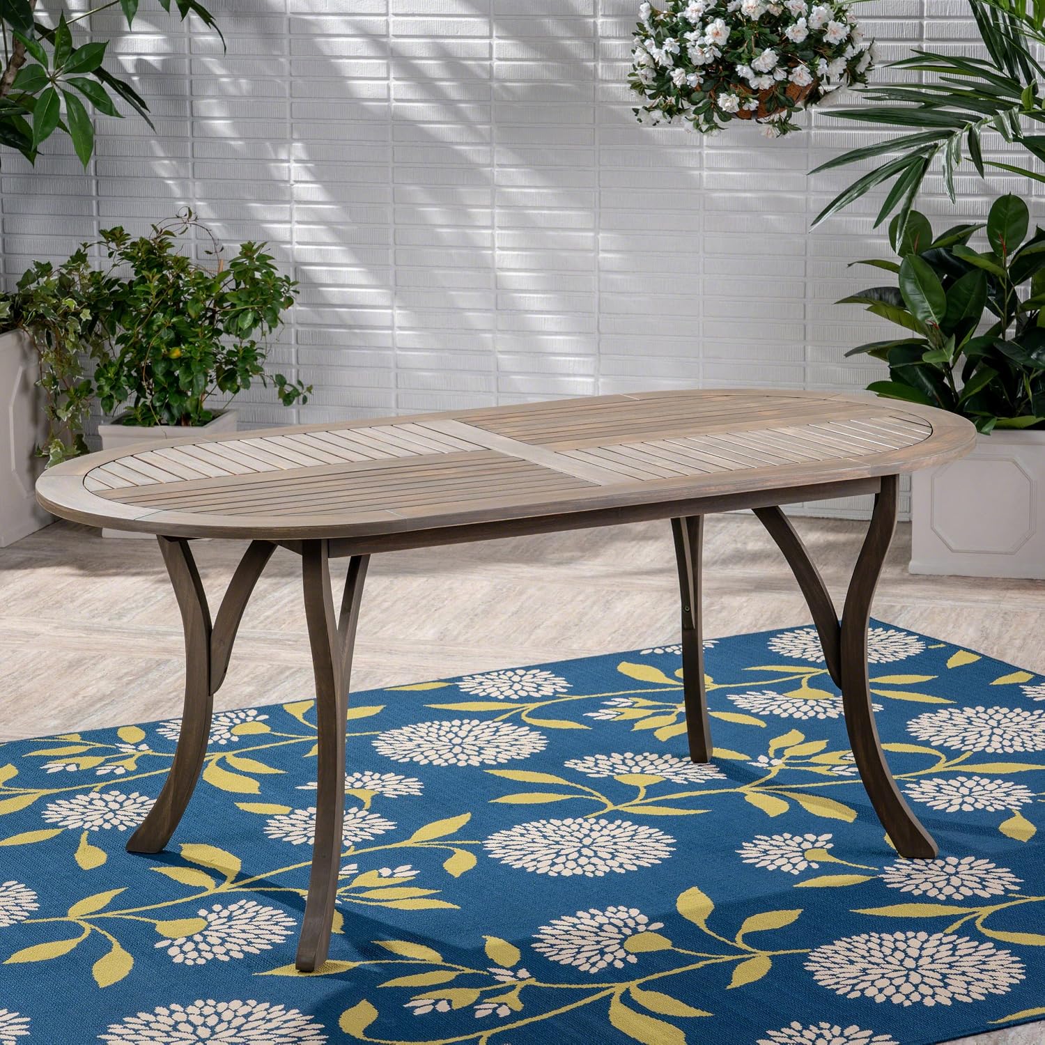 Christopher Knight Home Great Deal Furniture Christopher Knight Home Baia Outdoor Acacia Wood 70' Oval Dining Table, Gray Finish