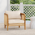 Christopher Knight Home Tilden Bohemian Acacia Wood Patio Accent Chairs, Wicker Lounge Chair Outdoor, Patio Furniture Single Sofa with Removable Cushion, Comfy Garden Reading Chair, Teak+Beige
