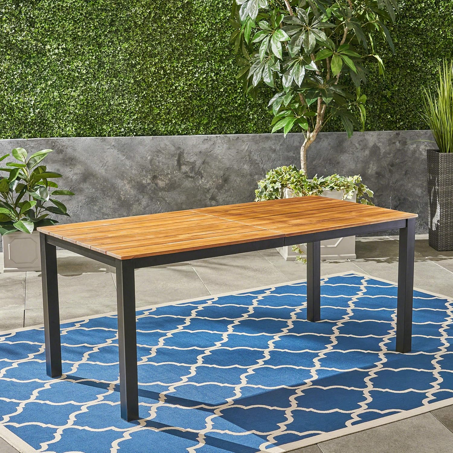 Christopher Knight Home Zak Outdoor 71' Acacia Wood Dining Table, Teak Finish, Black