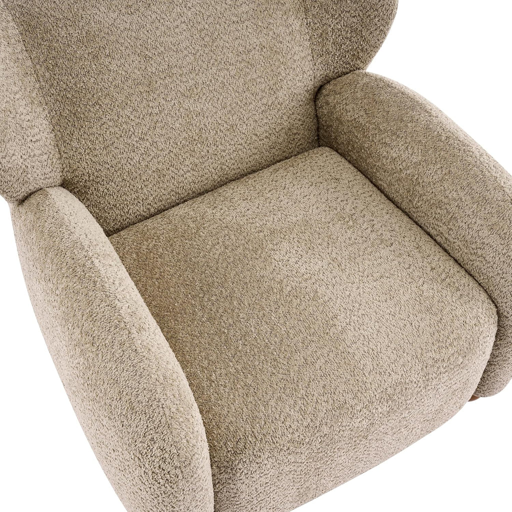 Christopher Knight Home Aiden Boucle Wingback Accent Chair, Fabric Upholstered Club Chair with Wooden Frame, Comfy Reading Chair for Living Room/Bedroom, Light Brown+Walnut Brown