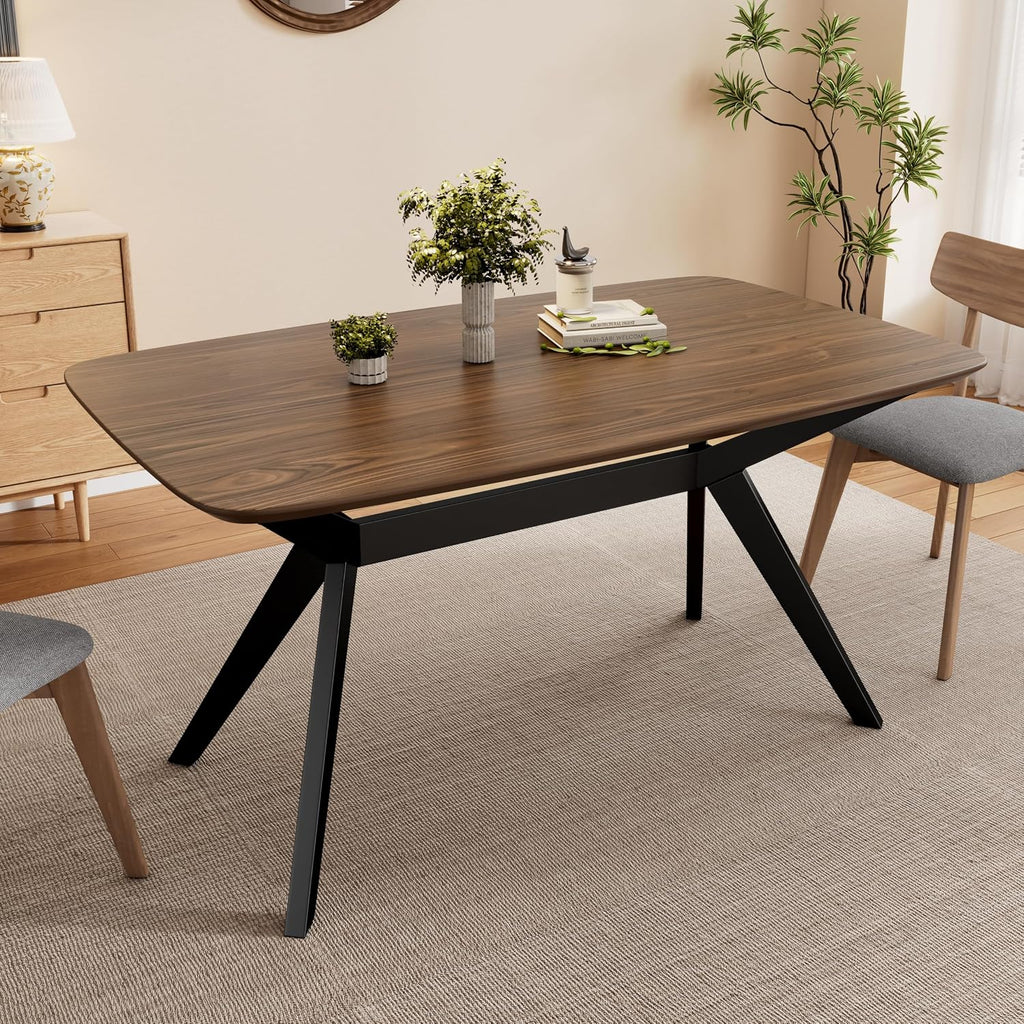 Christopher Knight Home Arley Modern Wooden Dining Table, Solid Wood Rectangular Dining Room Table for 4 People, Sturdy and Space Saving Kitchen Table, Walnut Brown + Black